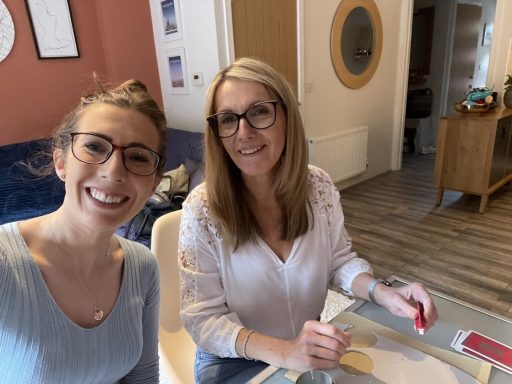 Emma and Karen with Glasses on doing crafts